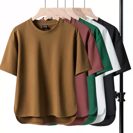 重磅短袖T恤男夏季简约休闲套头男士半袖T大码上衣纯色宽松百搭潮商品大图