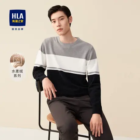 【奥莱清仓】HLA/海澜之家2023袖针织衫圆领加绒保暖时尚套头衫男商品大图