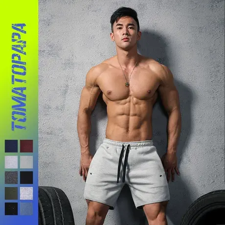 TOMATOPAPA原创欧美夏季舒适抽绳短裤几何切割潮流健身运动裤子男商品大图