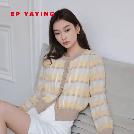 EP YAYING雅莹女装 圆领小香风撞色针织开衫 2023秋冬新款9115A商品大图