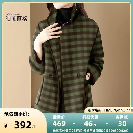 复古格子毛呢外套女秋冬装2023年新款减龄棕绿色西装式呢子大衣潮图片