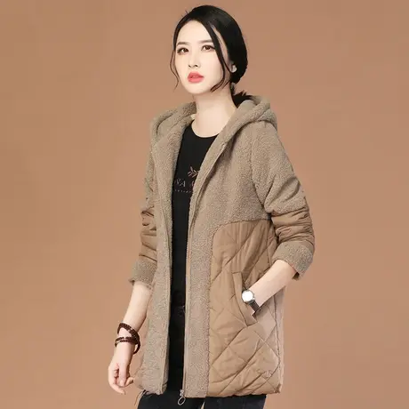 韩潮袭人仿羊羔毛中长款棉衣棉服女2023冬季新款连帽加厚棉袄外套商品大图