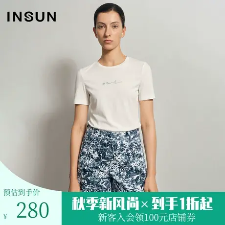 恩裳商场同款夏季时尚简约纯棉白色字母休闲短袖T恤上衣图片