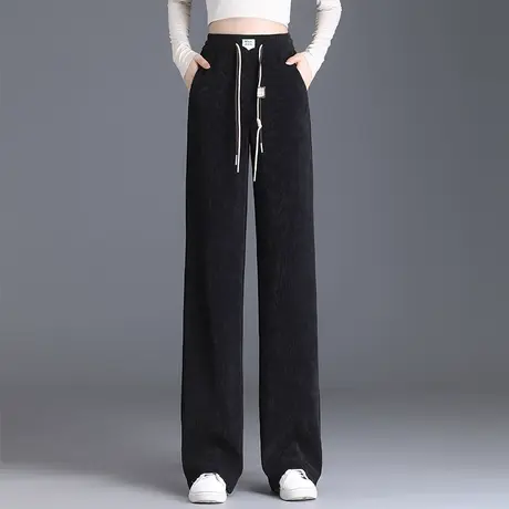 韩版通勤百搭直筒长裤女2023春季新款系带松紧腰阔腿裤时尚休闲裤图片