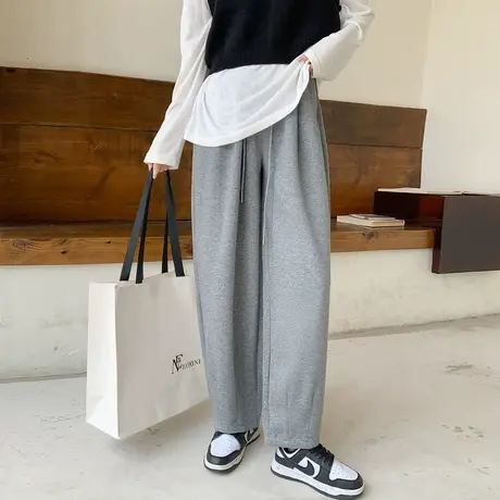 韩版宽松哈伦裤女秋季2023新款松紧腰梨形小个子休闲裤百搭卫裤子商品大图