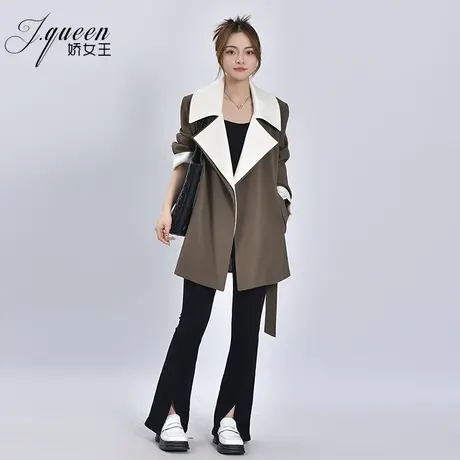 假两件风衣外套女秋季新款复古撞色领高级感时尚小个子中长款大衣商品大图