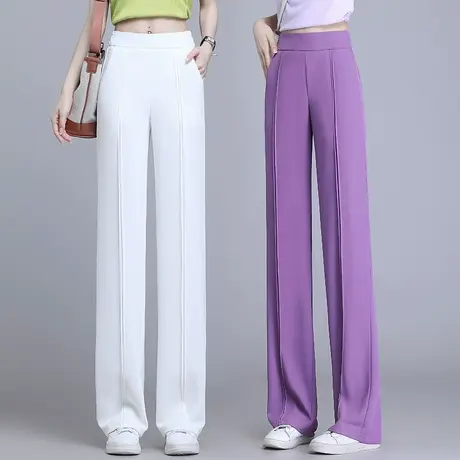 窄版阔腿裤女夏季高腰西装长裤小个子宽松垂感拖地显瘦冰丝直筒裤图片