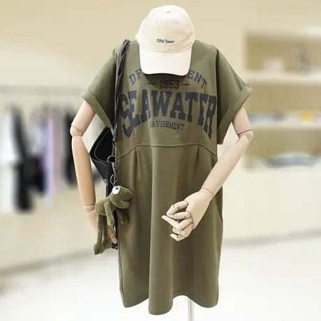 大码女装胖mm短袖t恤裙春秋夏韩版宽松中长款连衣裙遮肚子巨显瘦商品大图