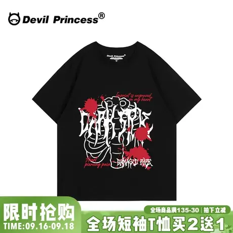 街头hiphop嘻哈风美式辣妹大版黑色短袖女t恤夏季新款正肩上衣潮商品大图