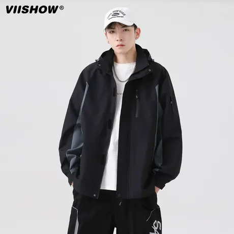 VIISHOW山系连帽冲锋衣外套男春秋季新款户外防风休闲夹克男上衣商品大图