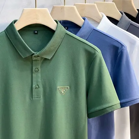 夏季新款polo衫男短袖修身设计感翻领潮流商务休闲带领菠萝t恤衫商品大图