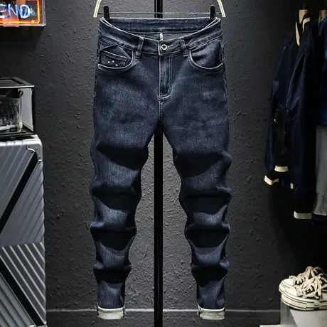 春季新款潮流百搭简约牛仔裤男修身小脚裤男士休闲长裤子显瘦高档商品大图