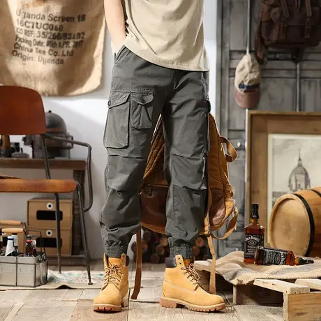 Modi Nick/摩帝尼克夏季男士休闲裤宽松潮牌直筒工装裤纯色裤子男商品大图