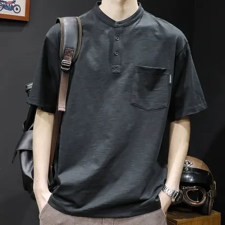 竹节POLO衫男短袖t恤男士夏季宽松大码男装潮牌2023新款重磅体恤商品大图