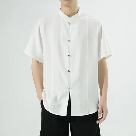 中国风男装春季盘扣短袖衬衫新中式中山装盘扣衬衣中华立领唐装商品大图