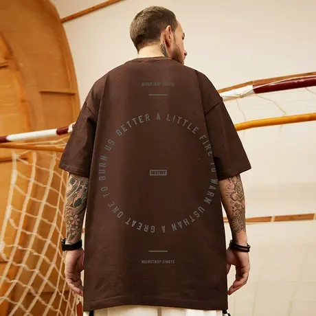 oversize美式重磅潮牌胖子男装大码国潮嘻哈宽松短袖T恤五分半袖商品大图