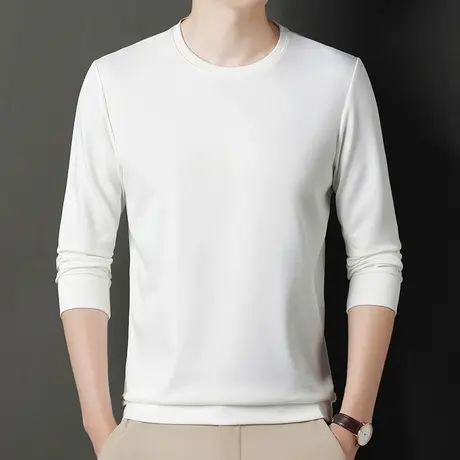 秋季男士t恤纯色打底衫长袖修身潮流上衣圆领薄款卫衣痞帅男体恤商品大图