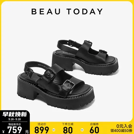 BeauToday厚底粗跟凉鞋女款夏季BT新款罗马凉鞋女松糕底时装凉鞋商品大图