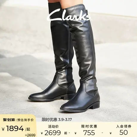 Clarks其乐女鞋秋冬长筒靴舒适拼接时装靴骑士靴瘦瘦靴长靴女图片