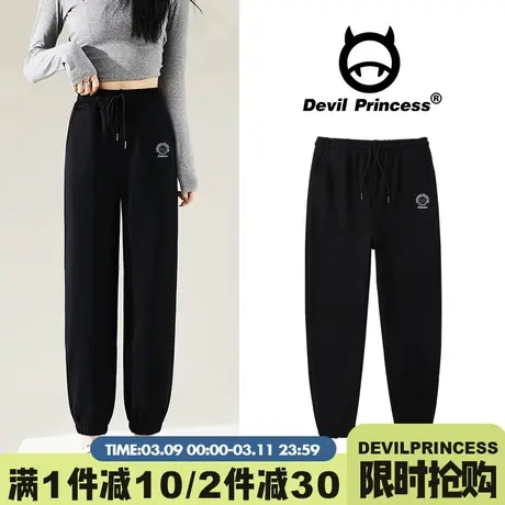 美式校园风百搭潮牌运动裤女2024年秋冬新款宽松直筒加绒束脚卫裤图片