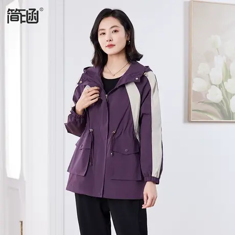 胖mm外套大码女装春秋装简涵2024年新款冲锋衣宽松显瘦减龄风衣商品大图