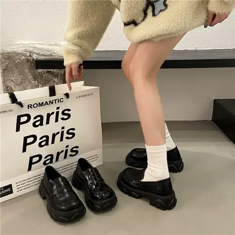 英伦风小皮鞋女2024新款日系丑萌大头鞋厚底乐福鞋高跟玛丽珍单鞋商品大图