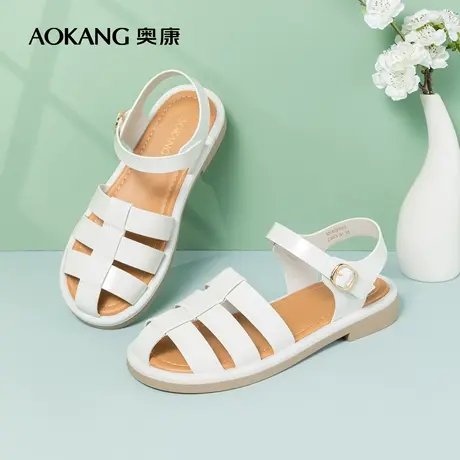 清仓奥康女鞋 夏季气质女士罗马编织凉鞋包头猪笼鞋复古镂空外穿图片