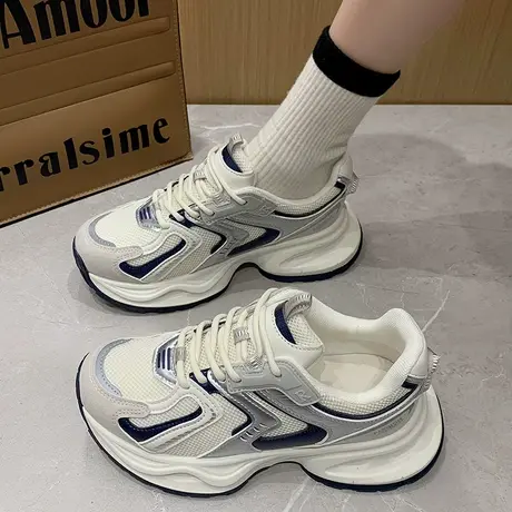 休闲鞋女2024春秋新款小个子厚底时尚增高运动鞋子超火复古老爹鞋图片