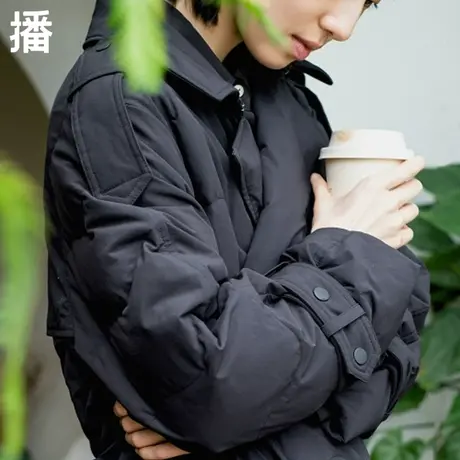 播长款羽绒服冬季条纹大衣白鸭绒羽绒外套保暖棉服品牌DDP4RD4954图片