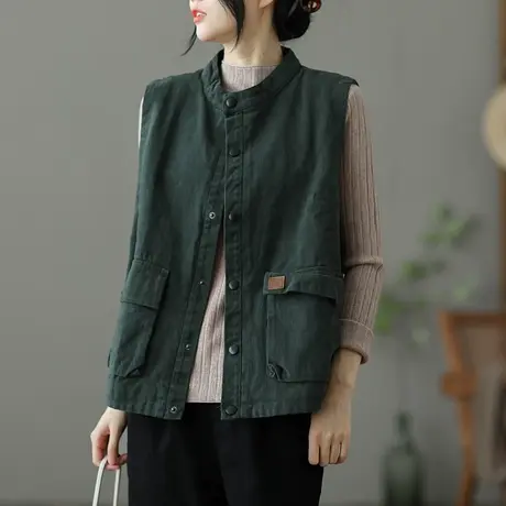 dza 文艺复古加厚加棉马甲女士短款休闲外套秋冬新款外搭马夹坎肩图片