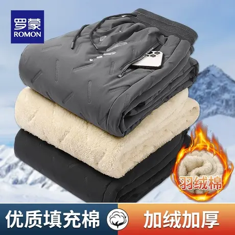 罗蒙冬季羽绒棉裤男羊羔绒外穿加绒加厚宽松大码休闲运动保暖长裤商品大图