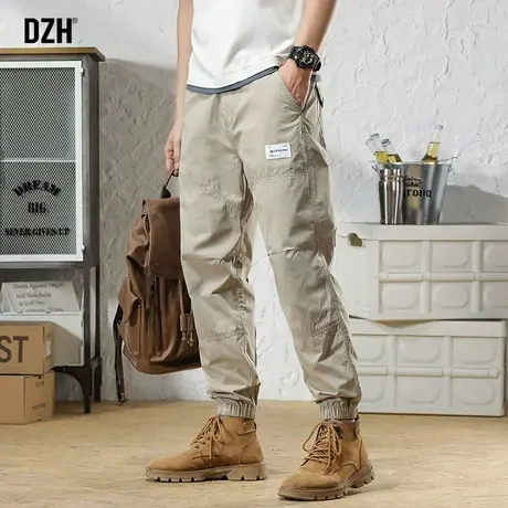 男生卡其色九分工装裤男潮牌ins秋季宽松休闲百搭束脚裤2023新款商品大图