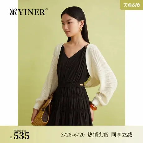 YINER音儿女装夏季时尚轻薄松弛感镂空阔肩袖毛针织开衫商品大图