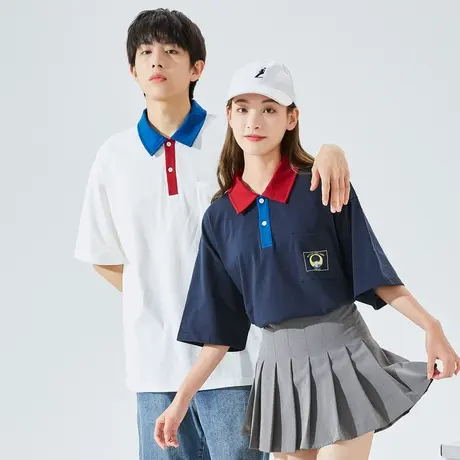 唐狮学院风polo衫情侣夏装新款男女学生短袖T恤翻领潮上衣图片