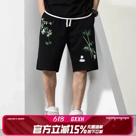 GxxH大码男装国潮运动宽松短裤夏季刺绣街头中裤休闲百搭五分短裤商品大图