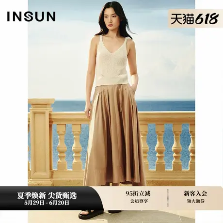 INSUN恩裳夏季时尚量感捏褶棉麻半身裙图片