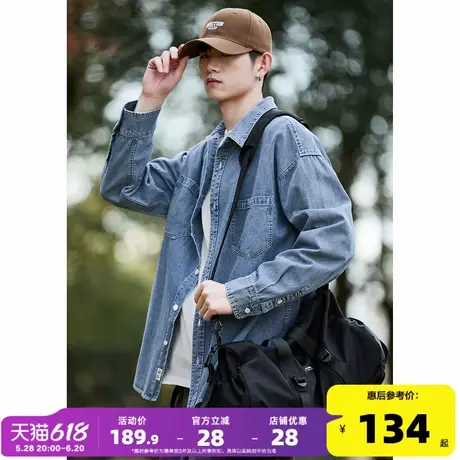 唐狮春秋季新款牛仔长袖衬衫男高级感日系休闲宽松百搭衬衣外套商品大图