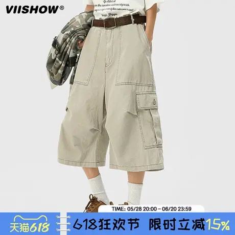 VIISHOW美式潮牌复古工装七分裤男夏季潮牌情侣宽松休闲过漆裤子商品大图