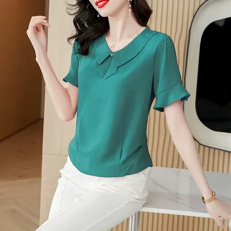 爆款女上衣夏季2023年新款娃娃领洋气时尚雪纺衫女大码宽松遮小衫商品大图