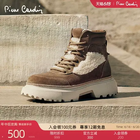 Pierre Cardin/皮尔卡丹女靴温暖绒感真皮马丁靴轻底系带加绒商品大图