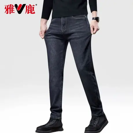 雅鹿2025春秋新款黑色小脚牛仔裤男修身休闲直筒长裤子弹力男裤商品大图