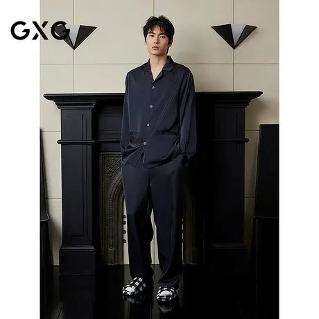 GXG男士家居服 柔滑冰丝感翻领长袖睡衣男居家套装 25年春季新品商品大图