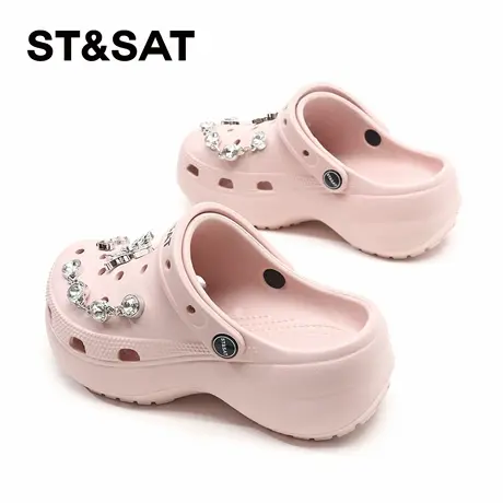 星期六粉色拖鞋女士休闲室内家居洞洞鞋防滑厚底增高EVA时尚凉鞋图片