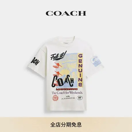 【新品】COACH/蔻驰女士拼贴画图案休闲冲浪T恤短袖上衣棉质舒适图片