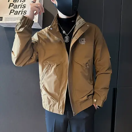 潮牌大口袋夹克秋季2023新款潮流个性痞帅立领短款发型师外套褂子商品大图