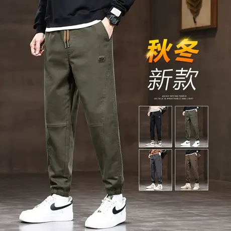 秋季男款高端束脚哈伦日系工装秋冬款军绿色痞帅休闲裤子秋天男装商品大图