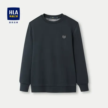 HLA/海澜之家纯色针织衫2023秋冬新款加绒加厚金色刺绣圆领毛衣男商品大图