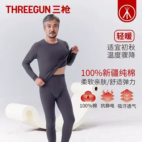 三枪爸爸抗静电中老年纯棉保暖衣2025年秋冬男弹力保暖内衣套装商品大图