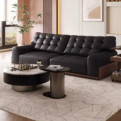 顾家家居实木白蜡木实木美式风轻奢简易头层真皮家用客厅直排沙发商品大图