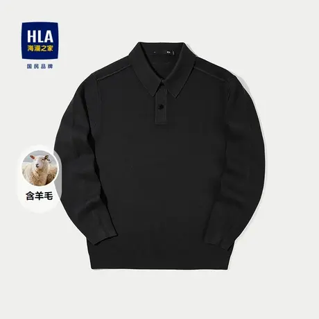 HLA/海澜之家保暖长袖T恤绵羊毛Polo领针织衫2025秋冬翻领毛衣男商品大图